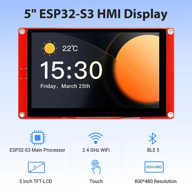 Alt view image 2 of 7 - IoTeikXgo ESP32 Display, 5 Inch HMI ESP32-S3 Touch Screen with Acrylic Case | ESP32 Touchscreen with 800×480 Resolution, Up to 240MHz Frequency, Compatible with Arduino, PlatformIO, MicroPython