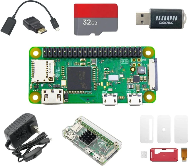 Main image of Raspberry Pi Zero WH 8 in 1 Complete Starter Kit | Includes Pi Zero WH, 2 Cases, 32GB Card, Mini HDMI, Micro USB, 5V 3A Power Supply for DIY Projects