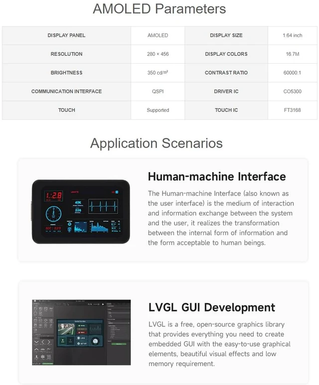 Alt view image 7 of 7 - waveshare ESP32-S3 1.64inch AMOLED Capacitive Touch Display Development Board 280×456 Resolution 16.7M Color Display,178° Wide Viewing Angle,Support Wi-Fi and BLE 5,QSPI Interface