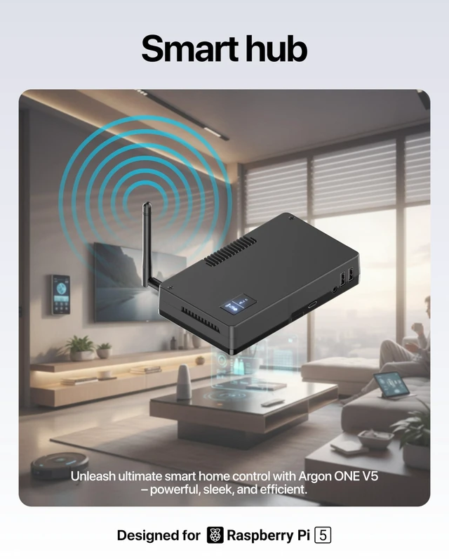 Alt view image 6 of 7 - Argon ONE V5 Aluminum Case for Raspberry Pi 5 - Builtin DAC, Expandable Dual M.2 NVMe