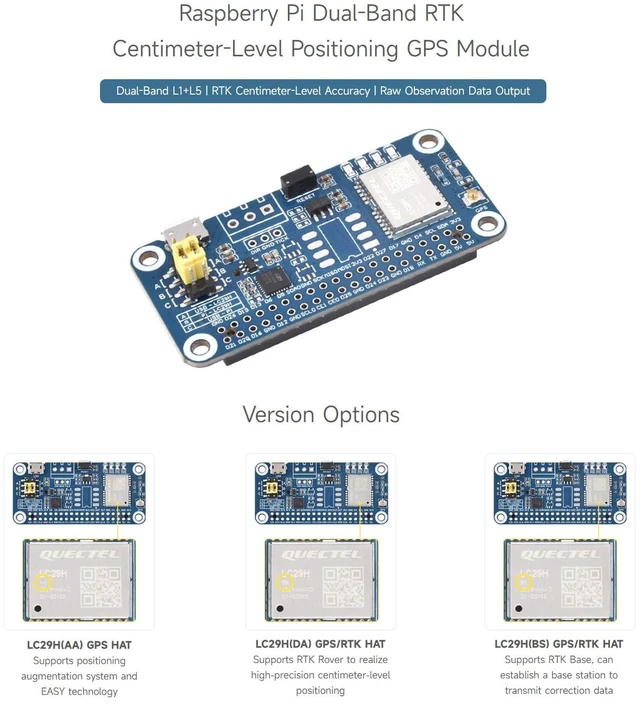 Alt view image 3 of 7 - Waveshare LC29H Series Dual-Band GPS Module for Raspberry Pi, Dual-Band L1+L5 Positioning Technology, Supports RTK Base, Can Establish a Base Station to Transmit Correction Data