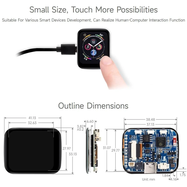 Alt view image 5 of 6 - Waveshare ESP32-S3 1.69inch Touch Display Development Board, 240×280 Pixels, Micro LCD Display with ESP32-S3, 262K Color, Compact Size, Accelerometer and Gyroscope Sensor