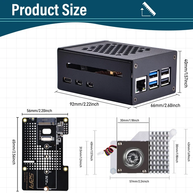 Alt view image 3 of 7 - GeeekPi Metal Case with N04 PCIe M.2 Key-M NVMe SSD PCIe Peripheral Board for Raspberry Pi 5, with Official Active Cooler