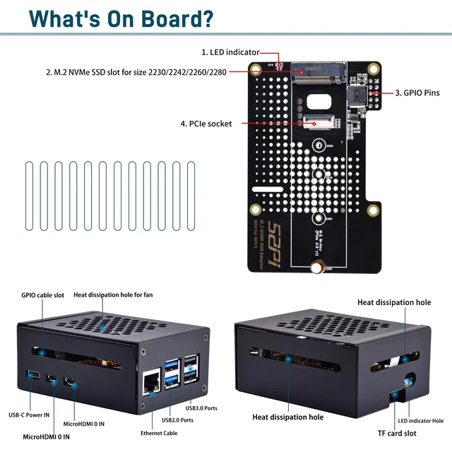 Alt view image 4 of 7 - GeeekPi Metal Case with N04 PCIe M.2 Key-M NVMe SSD PCIe Peripheral Board for Raspberry Pi 5, with Official Active Cooler