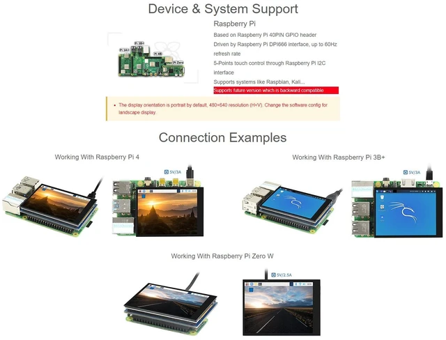 Alt view image 4 of 5 - Waveshare 2.8inch Screen LCD Compatible with Raspberry Pi 4B/3B+/3B/2B/B+/A+/Zero/Zero W/WH/Zero 2W 480×640 Resolution DPI IPS 5-Points Capacitive Touch Control Optical Bonding Toughened Glass Cover