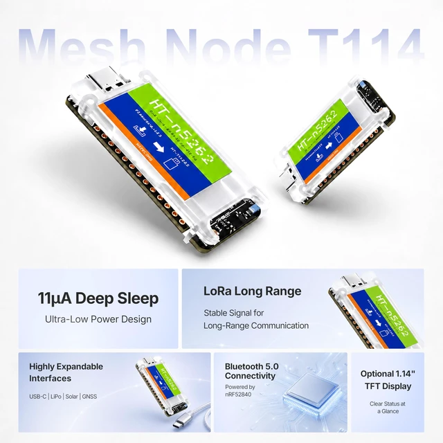 Alt view image 2 of 7 - MESHYEAOFAH Meshtastic LoRa T114 V2 Dev Board with GPS - nRF52840 SX1262 | Bluetooth 5.0, Ultra-Low Power 11uA, Compatible with Meshcore LoRaWAN Arduino, Long-range Off-grid Communication, IoT