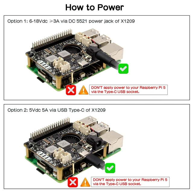 Alt view image 5 of 7 - Geekworm X1209 5.1V 6A UPS HAT for Raspberry Pi 5 with Wide 6-18V Input | Power Management, Auto Power On, Safe Shutdown, Power Loss Detection, Batteries NOT Included