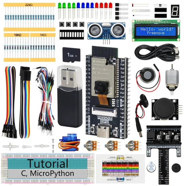 Main image of Freenove ESP32 Kit ESP32 Camera Board Super Starter Kit | 240 MHz 32-bit Dual-core, Onboard Camera WiFi+BT, Python C Code, 522-Page Detailed Tutorial, 78 Projects, 173 Items