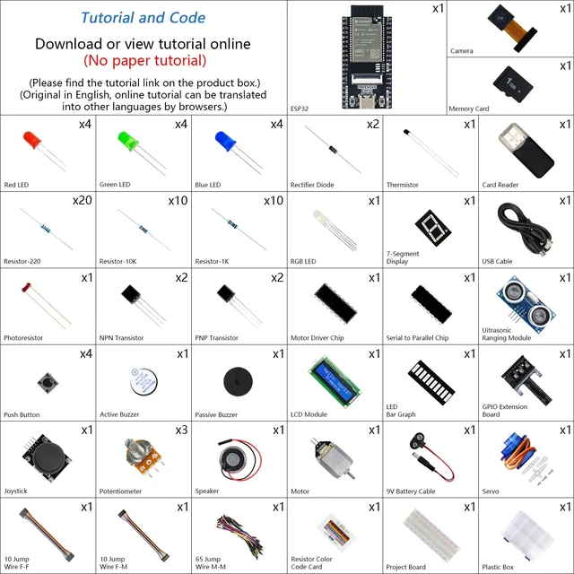 Alt view image 2 of 7 - Freenove ESP32 Kit ESP32 Camera Board Super Starter Kit | 240 MHz 32-bit Dual-core, Onboard Camera WiFi+BT, Python C Code, 522-Page Detailed Tutorial, 78 Projects, 173 Items