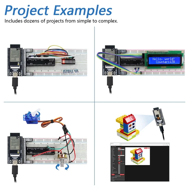 Alt view image 4 of 7 - Freenove ESP32 Kit ESP32 Camera Board Super Starter Kit | 240 MHz 32-bit Dual-core, Onboard Camera WiFi+BT, Python C Code, 522-Page Detailed Tutorial, 78 Projects, 173 Items