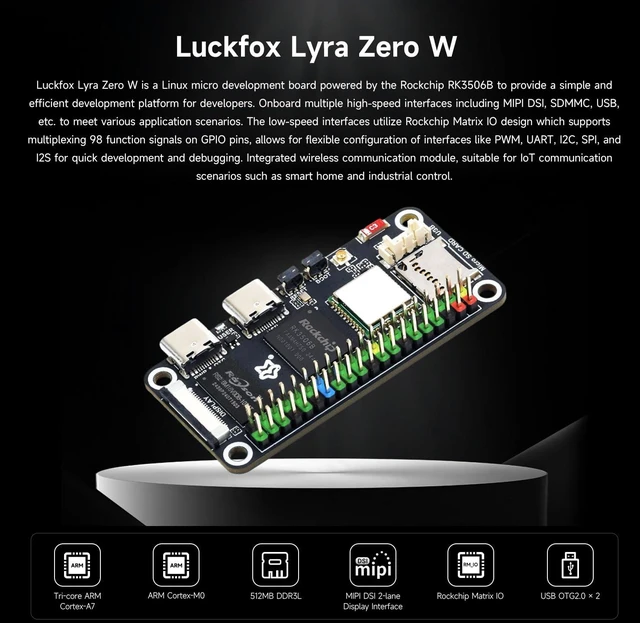 Alt view image 3 of 7 - Luckfox Lyra Zero W Micro Linux Development Board Based On RK3506B Chip, Integrated with Triple-core Arm Cortex-A7 and Arm Cortex-M0 Processors