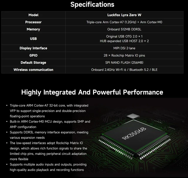 Alt view image 4 of 7 - Luckfox Lyra Zero W Micro Linux Development Board Based On RK3506B Chip, Integrated with Triple-core Arm Cortex-A7 and Arm Cortex-M0 Processors