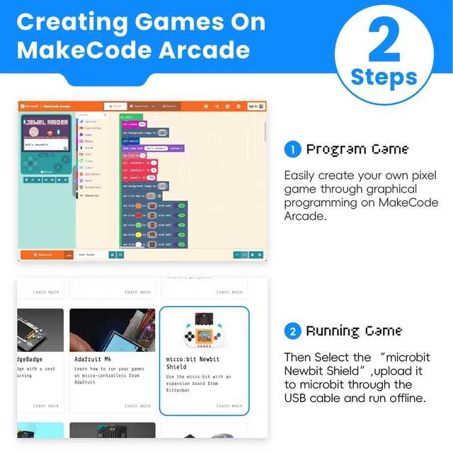 Alt view image 3 of 4 - KittenBot Newbit Arcade Shield, Create Game on Makecode Arcade STEM Education, Expansion Board for Micro:bit V2 (Micro:bit Not Included)