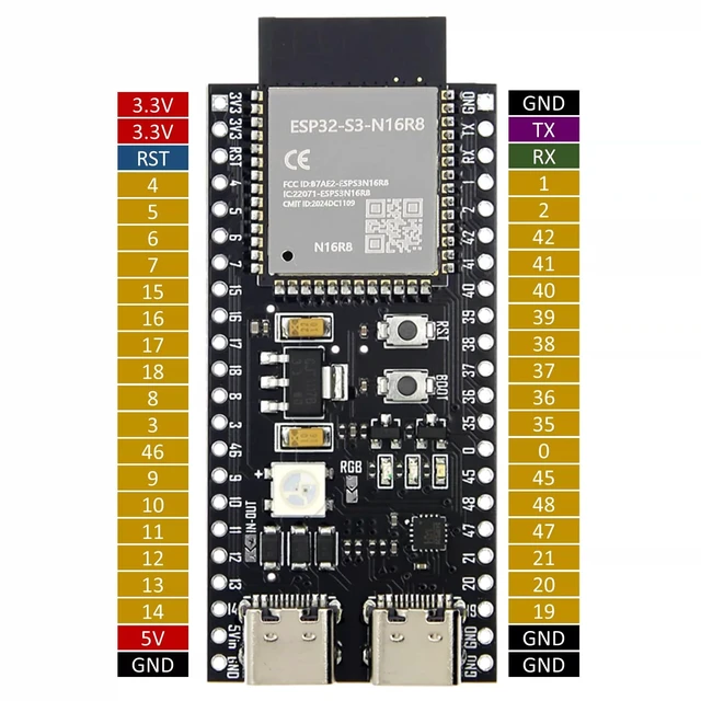 Alt view image 2 of 7 - ESP32-S3 Development Board N16R8, 2.4GHz Dual-Mode WiFi BT5.0, Dual Type-C | 240MHz Dual-Core LX7,ESP-IDF & MicroPython compatible, with dual USB-C for programming, flashing and debugging