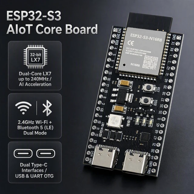 Alt view image 6 of 7 - ESP32-S3 Development Board N16R8, 2.4GHz Dual-Mode WiFi BT5.0, Dual Type-C | 240MHz Dual-Core LX7,ESP-IDF & MicroPython compatible, with dual USB-C for programming, flashing and debugging