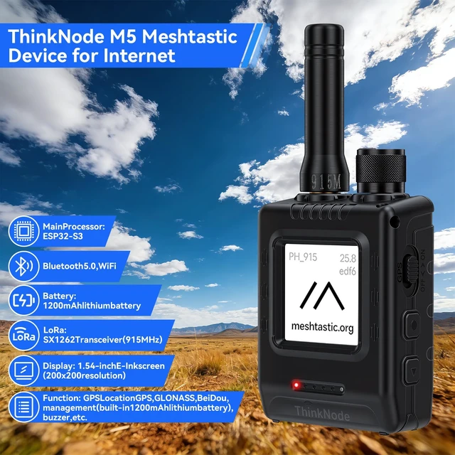 Alt view image 2 of 7 - Meshnology LoRa Meshtastic Devices ThinkNode M5 with GPS ESP32-S3 Module | 1.54 E-Ink Display SX1262 Wireless Module 4M Flash 8MB PSRAM 915MHz Antenna 1200mAh Battery for Outdoor Adventures