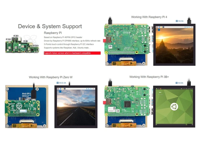 Alt view image 4 of 6 - waveshare 4inch Square Capacitive Touch Screen LCD Compatible with Raspberry Pi 4B/3B+/3B/2B/B+/A+/Zero/Zero W/WH/Zero 2W 720×720 Resolution DPI IPS Toughened Glass Cover Low Power Solution