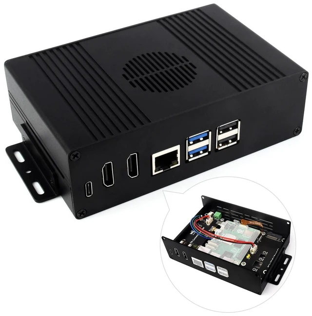 Main image of waveshare M.2 NVME PCIE Case for Raspberry Pi 5, with 2X HDMI Ports, Support 2X 4K Video Output/Efficient Cooling, Aluminum Alloy Case, with PCIe to M.2 Board, Support PCIe Extending to M.2 Interface