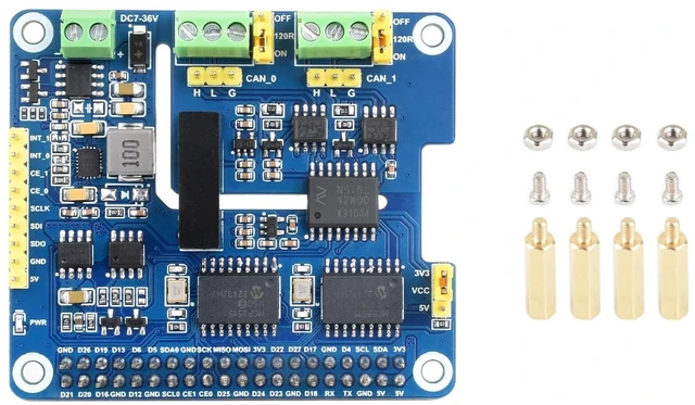 Main image of Waveshare 2-Channel Isolated CAN Bus Expansion HAT, Compatible with Raspberry Pi 5/4B/3B/Zero/Zero W/Zero 2W/Pico/Pico W/Pico WH, Dual Chips Solution, Built-in Multi Protections