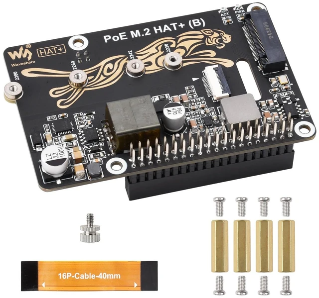 Main image of waveshare PCIe to M.2 Adapter with PoE Function HAT+ (B), Compatible with Raspberry Pi 5, Supports POE NVMe Drive Protocol 2230/2242 / 2260/2280 M.2 Solid State Drive, High-Speed Reading/Writing
