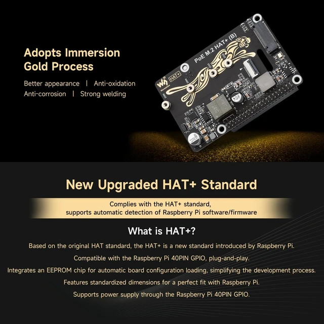Alt view image 5 of 7 - waveshare PCIe to M.2 Adapter with PoE Function HAT+ (B), Compatible with Raspberry Pi 5, Supports POE NVMe Drive Protocol 2230/2242 / 2260/2280 M.2 Solid State Drive, High-Speed Reading/Writing