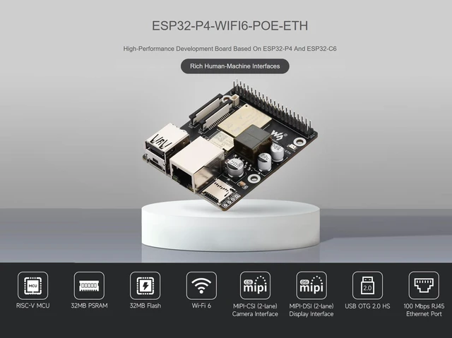 Alt view image 2 of 7 - waveshare ESP32-P4-WIFI6-POE-ETH Development Board Kit Based on ESP32-P4 and ESP32-C6, Integrated PoE Module, Supports Wi-Fi 6 and Bluetooth 5, with MIPI-CSI/DSI, USB OTG 2.0, Ethernet Port, etc.