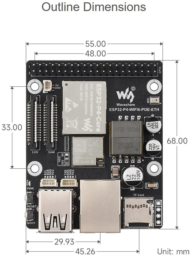 Alt view image 7 of 7 - waveshare ESP32-P4-WIFI6-POE-ETH Development Board Kit Based on ESP32-P4 and ESP32-C6, Integrated PoE Module, Supports Wi-Fi 6 and Bluetooth 5, with MIPI-CSI/DSI, USB OTG 2.0, Ethernet Port, etc.