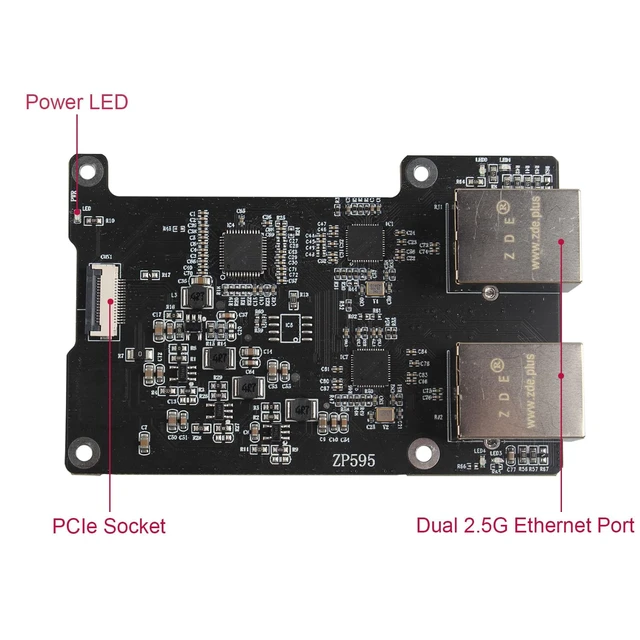 Alt view image 3 of 7 - ZDE ZP595 PCIe to Dual 2.5G Ethernet Network Port HAT Adapter Expansion Board 2.5GB 2.5GBE for Raspberry Pi 5