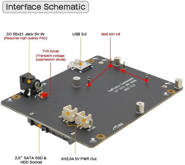 Alt view image 2 of 7 - Geekworm X825 V2.0 2.5 inch SATA HDD/SSD Storage Board for Raspberry Pi 4 | NAS, UASP Supported, USB Boot, Not Include Raspberry Pi 4