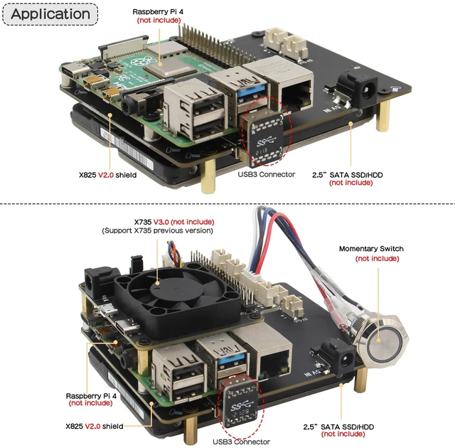 Alt view image 3 of 7 - Geekworm X825 V2.0 2.5 inch SATA HDD/SSD Storage Board for Raspberry Pi 4 | NAS, UASP Supported, USB Boot, Not Include Raspberry Pi 4