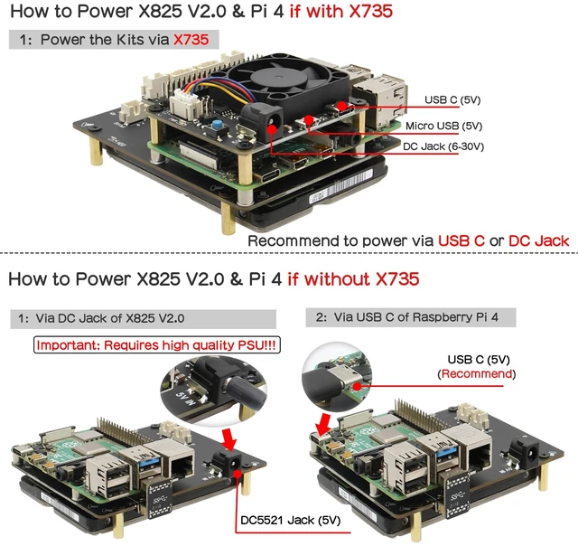 Alt view image 4 of 7 - Geekworm X825 V2.0 2.5 inch SATA HDD/SSD Storage Board for Raspberry Pi 4 | NAS, UASP Supported, USB Boot, Not Include Raspberry Pi 4