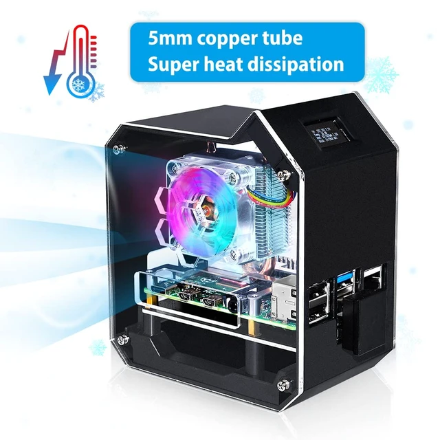 Alt view image 3 of 7 - GeeekPi Mini Tower NAS Kit for Raspberry Pi, Pi ICE Tower Cooler with PWM RGB Fan, M.2 SATA SSD Expansion Board, GPIO 1 to 2 Expansion Board for Raspberry Pi 4 Model B