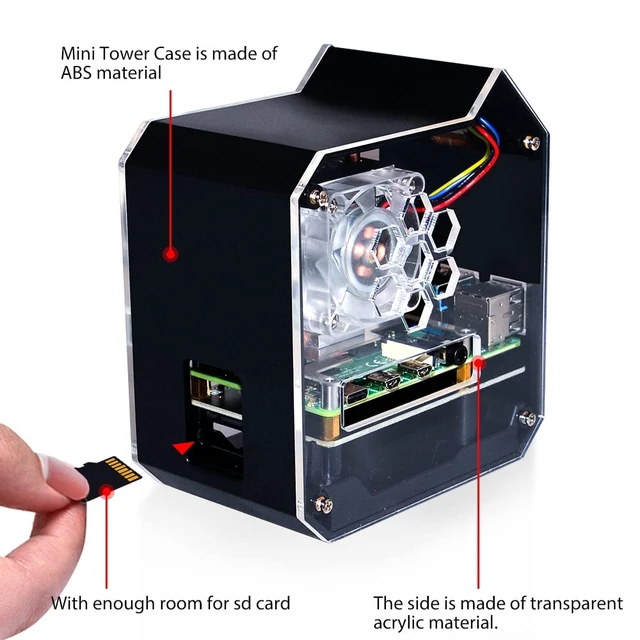 Alt view image 5 of 7 - GeeekPi Mini Tower NAS Kit for Raspberry Pi, Pi ICE Tower Cooler with PWM RGB Fan, M.2 SATA SSD Expansion Board, GPIO 1 to 2 Expansion Board for Raspberry Pi 4 Model B