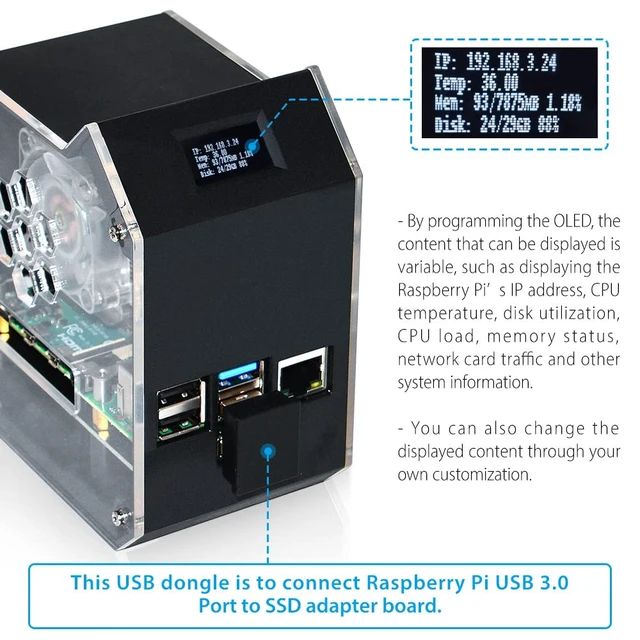 Alt view image 7 of 7 - GeeekPi Mini Tower NAS Kit for Raspberry Pi, Pi ICE Tower Cooler with PWM RGB Fan, M.2 SATA SSD Expansion Board, GPIO 1 to 2 Expansion Board for Raspberry Pi 4 Model B