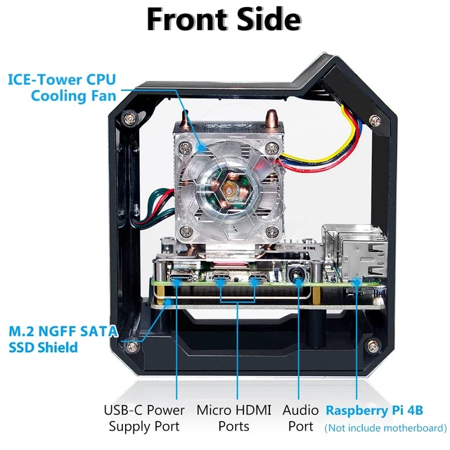 Alt view image 4 of 7 - GeeekPi Mini Tower NAS Kit for Raspberry Pi, Pi ICE Tower Cooler with PWM RGB Fan, M.2 SATA SSD Expansion Board, GPIO 1 to 2 Expansion Board for Raspberry Pi 4 Model B