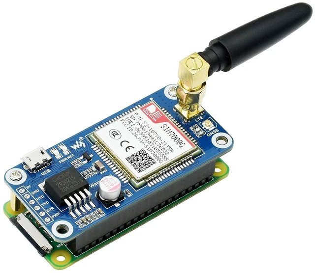 Alt view image 2 of 7 - Waveshare SIM7000G NB-IoT/Cat-M/Edge/GPRS HAT, Compatible with Raspberry Pi 5/4B/3B/Zero/Zero W/Zero 2W/Pico/Pico W/Pico WH, GNSS Positioning, Global Band Support