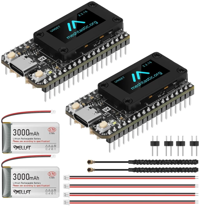 Main image of ESP32 LoRa V4 Development Board for Meshtastic MeshCore LoRaWAN IoT 2pcs | 3000mAh High Capacity Battery, Meshtastic Devices, LoRa Radio, ESP32-S3 16MB Flash, WiFi BLE, 28dBm High Power LoRa
