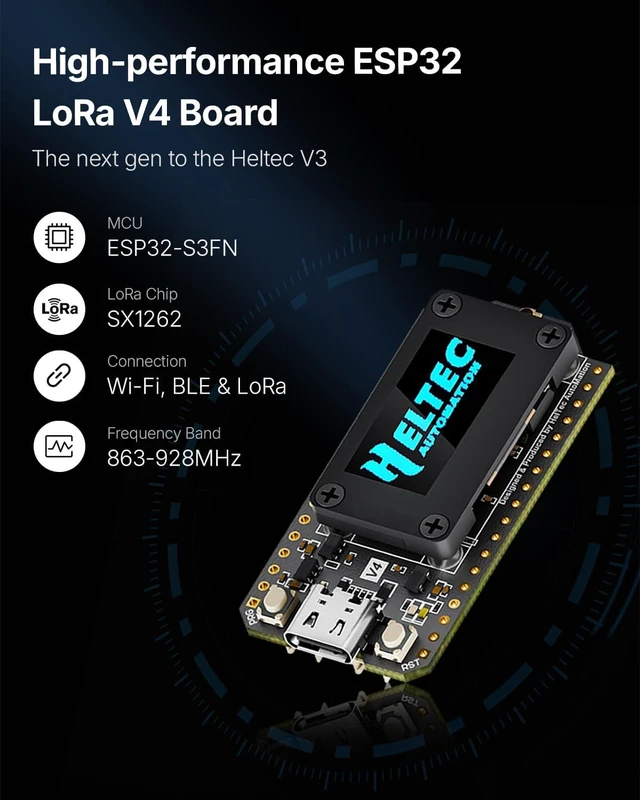 Alt view image 2 of 7 - MESHYEAOFAH Meshtastic LoRa V4 - ESP32S3 SX1262 WiFi Bluetooth Battery | 28dBm, 2MB PSRAM 16MB Flash, Supports GPS & Solar, 863~928MHz, OLED Display, Meshcore LoRaWAN Compatible, for Arduino IOT
