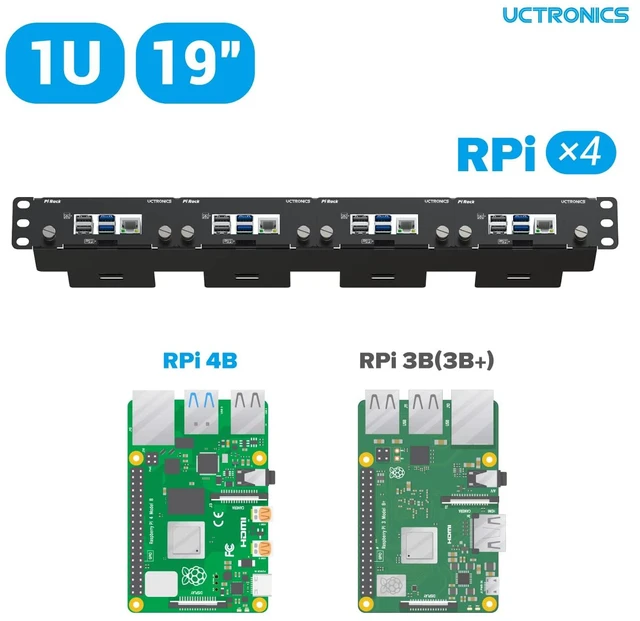 Alt view image 6 of 6 - UCTRONICS Front Removable 1U Rack Mount for Raspberry Pi, with 4 Mounting Brackets for Raspberry Pi 5, 4B, 3B+/3B, and Other B Models