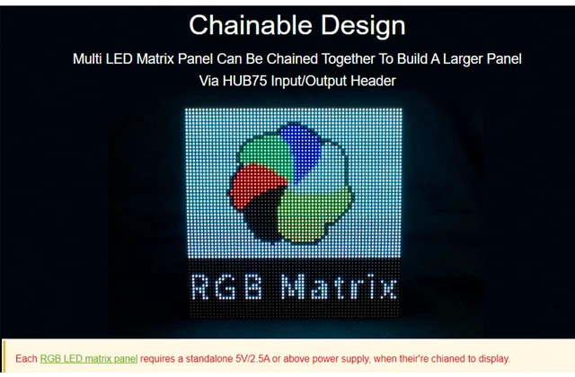 Alt view image 4 of 7 - RGB LED Matrix Panel 64×32, 2048 DOTS Pixels 3mm Pitch,Compatible with Arduino/Raspberry Pi Pico/ESP32,Allow Displaying Text, Colorful Image, Animation, Adjustable Brightness Chainable Design