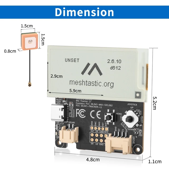 Alt view image 7 of 7 - Meshnology Wio Tracker L1 E-ink Development Board - with 2.13" Large Display SX1262 nRF52840 for Ar duino Meshtastic LoRa, BLE 5 GPS GNSS, Support Battery Type-C and Solar Charge (2.13" E-ink Display)