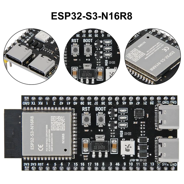 Alt view image 3 of 7 - 10Pcs ESP32 ESP32 S3 Development Board Type-C WiFi+Bluetooth Internet of Things Dual Type-C Core Board ESP32-S3-DevKit N16R8 Development Board ESP32-S3 Module