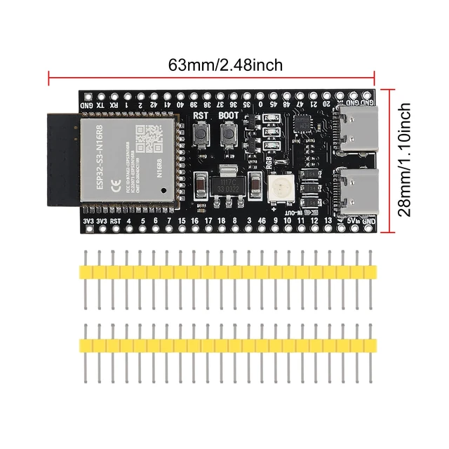 Alt view image 6 of 7 - 10Pcs ESP32 ESP32 S3 Development Board Type-C WiFi+Bluetooth Internet of Things Dual Type-C Core Board ESP32-S3-DevKit N16R8 Development Board ESP32-S3 Module