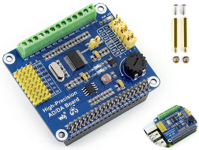 Main image of High-Precision AD/DA Expansion Board for Raspberry Pi 4B/3B+/3B/2B/Zero/W/Zero WH and Jetson Nano,Add High-Precision AD/DA Functions to Pi. Onboard ADS1256 8-CH 24bit ADC and DAC8532 2-CH 16bit DAC