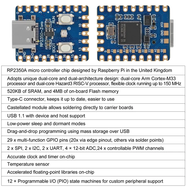Alt view image 6 of 7 - DWEII 10PCS Type-C Connector RP2350-Zero Mini Development Board,Based On RPi RP2350A Dual-Core & Dual-Architecture Microcontroller, 29 x Multi-Function GPIO Pins Support C/C++,MicroPython