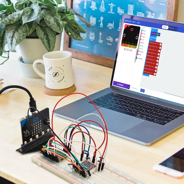 Alt view image 4 of 6 - KEYESTUDIO Super Starter Kit for Microbit V2 V1.5 STEM Learning|Without Micro:bit Board, 40 Lessons Tutorial, with T-Breakout Board, Breadboard, LCD Display etc. Educational Kit for Beginners 15+