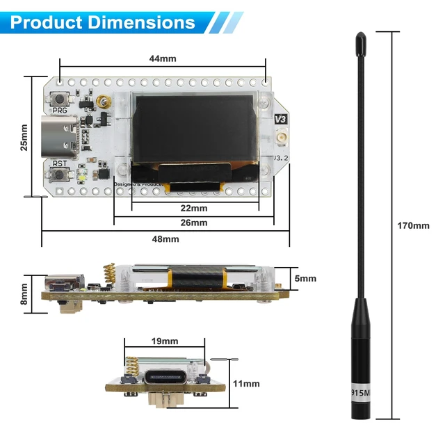 Alt view image 7 of 7 - ESP32 LoRa V3 Development Board with 915MHz Antenna and 1100mAh Battery - 10dBi Gain 17cm SMA Male Antenna SX1262 LoRa V3 Device and JST1.25 Battery Set for Meshtastic Ar duino LoRawan IOT