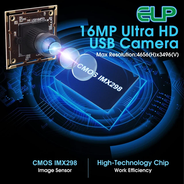 Alt view image 2 of 7 - ELP 16 Megapixel USB Camera Module with 75degree No Distortion Lens 3496P 6K Embedded Webcam Board for Computer 16mp CMOS IMX298 USB2.0 Video Raspberry Pi Web PC Camera for 3D printer Bar/QR Code Scan