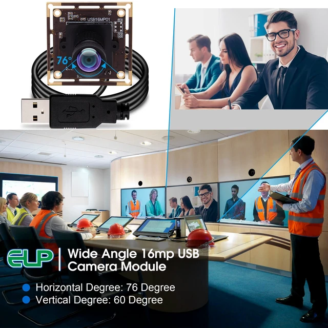 Alt view image 3 of 7 - ELP 16 Megapixel USB Camera Module with 75degree No Distortion Lens 3496P 6K Embedded Webcam Board for Computer 16mp CMOS IMX298 USB2.0 Video Raspberry Pi Web PC Camera for 3D printer Bar/QR Code Scan