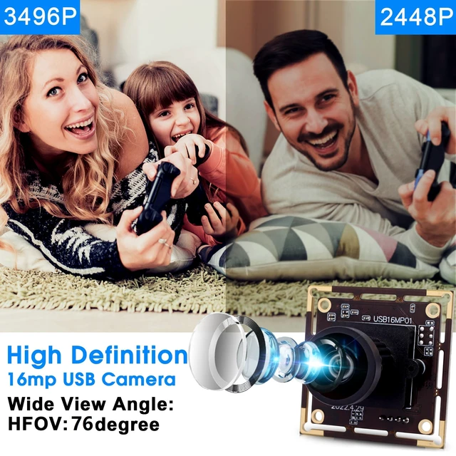 Alt view image 5 of 7 - ELP 16 Megapixel USB Camera Module with 75degree No Distortion Lens 3496P 6K Embedded Webcam Board for Computer 16mp CMOS IMX298 USB2.0 Video Raspberry Pi Web PC Camera for 3D printer Bar/QR Code Scan